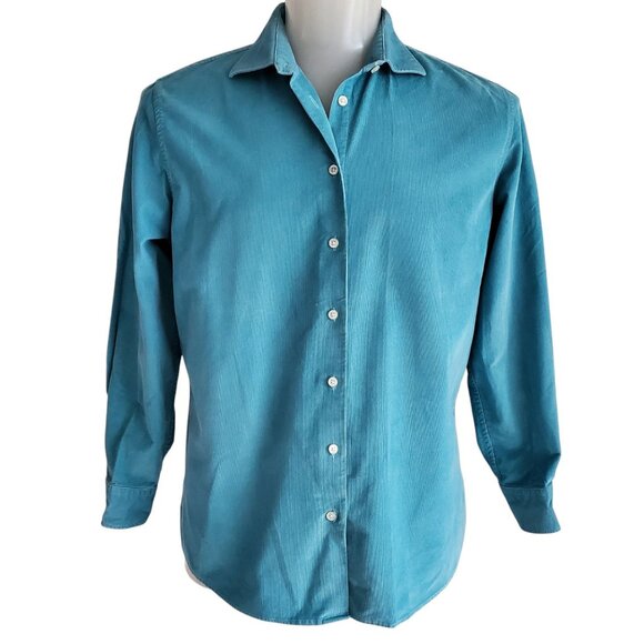 Lands' End Corduroy Fine Wale Turquoise Long Sleeve 100% Cotton Size L - Picture 1 of 12